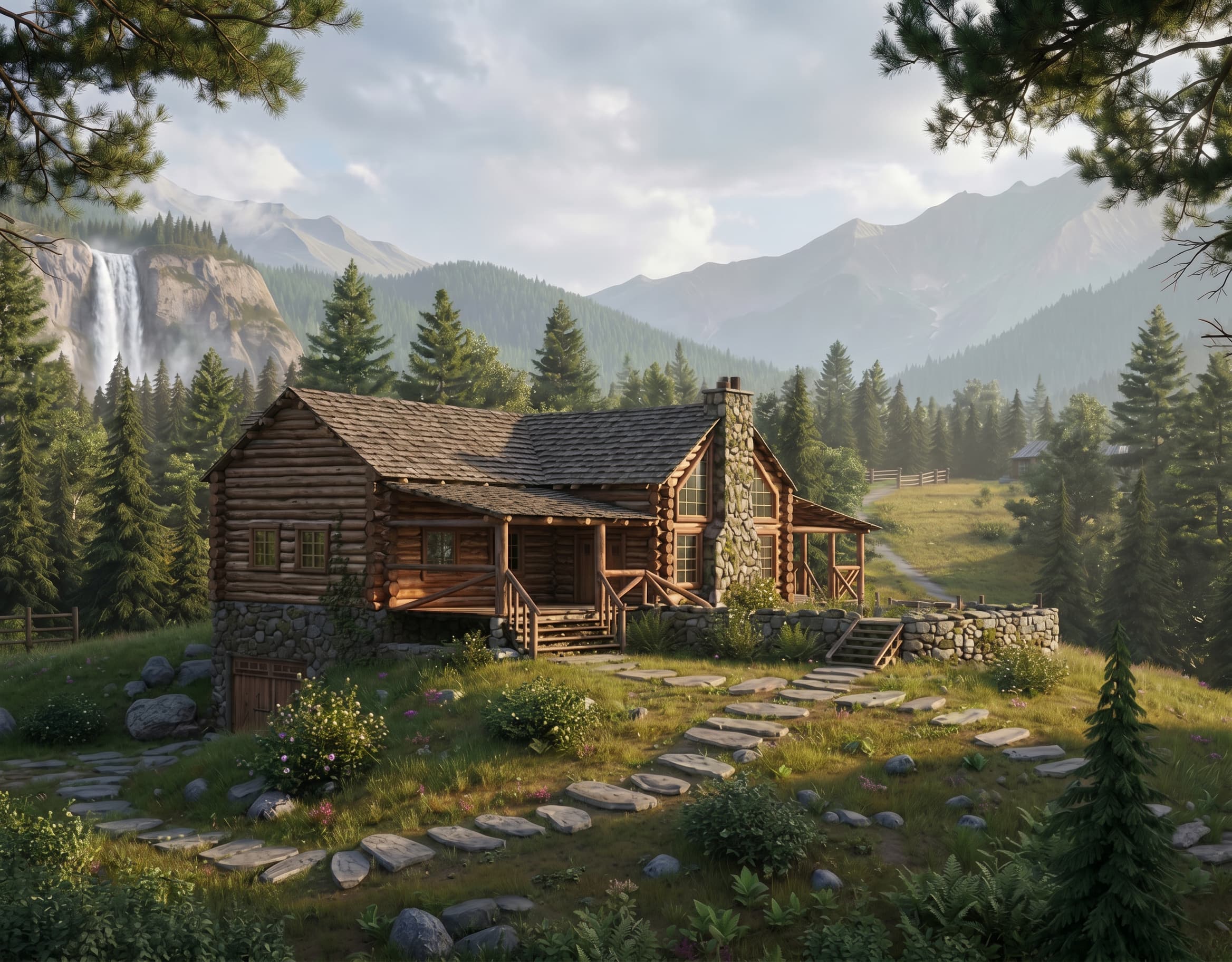 Lodge living area with handcrafted cabin atmosphere